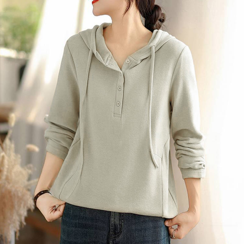 Nimara Ritual Winter Solid Color Cotton Long Sleeve Women's Hoodie Has Hood