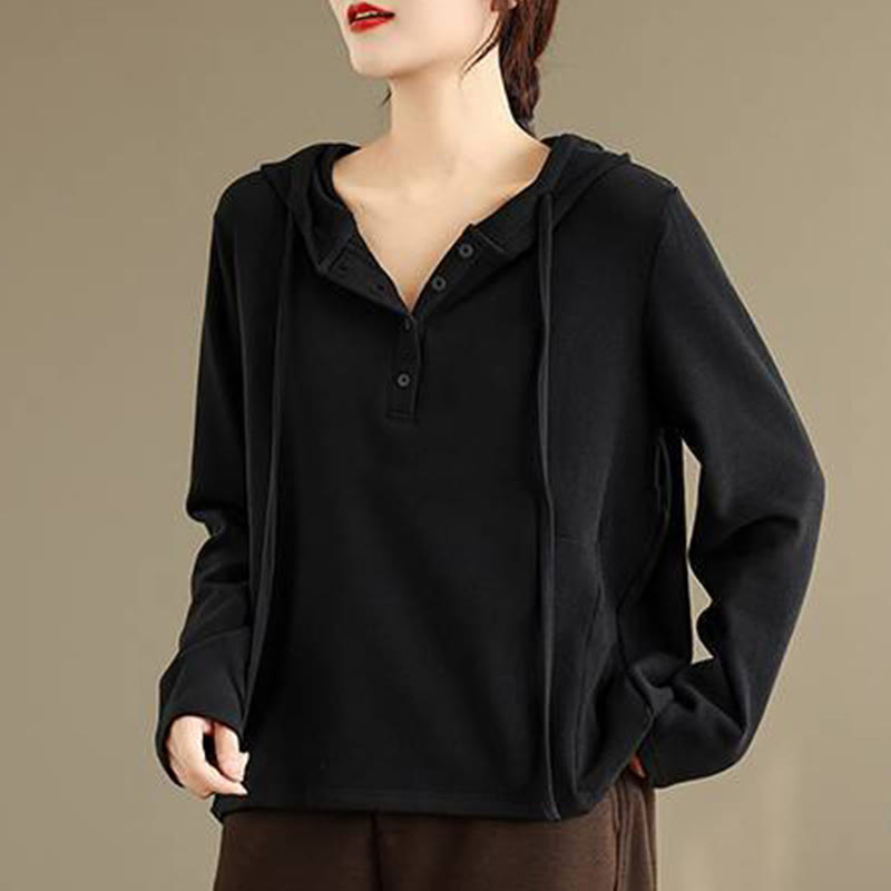Nimara Ritual Winter Solid Color Cotton Long Sleeve Women's Hoodie Has Hood