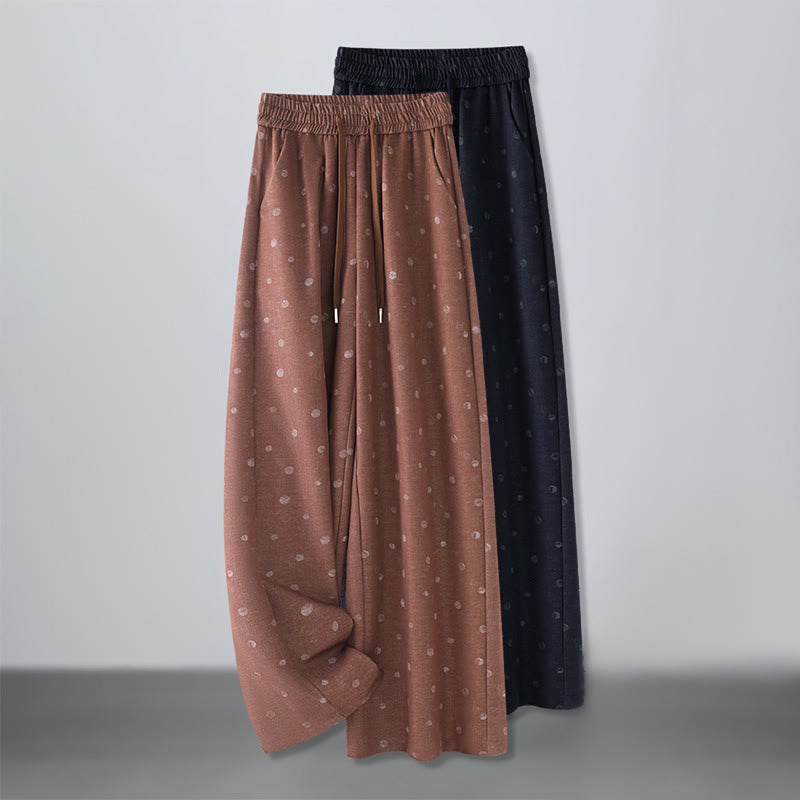 Nimara Ritual Casual White Dots Pattern Polyester Women's Wide Leg Pants With Pockets