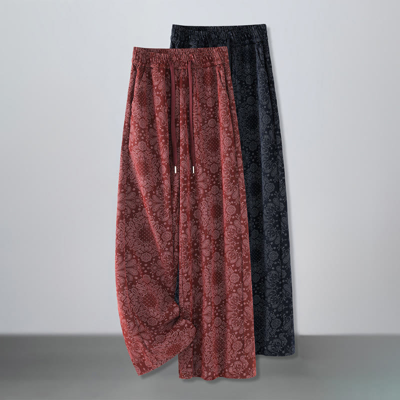 Nimara Ritual Casual Floral Pattern Polyester Women's Wide Leg Pants With Pockets