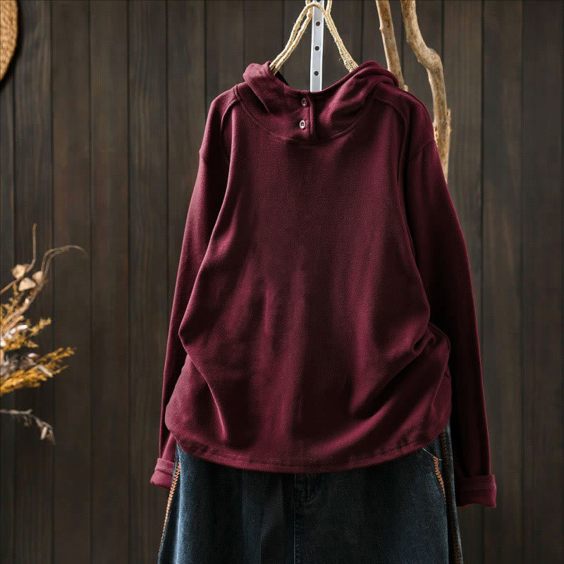 Nimara Ritual Winter Solid Color Cotton Thickened Long Sleeve Women's Hoodie Has Hood