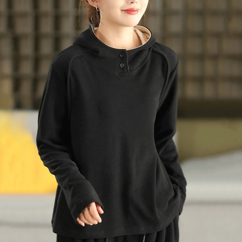 Nimara Ritual Winter Solid Color Cotton Thickened Long Sleeve Women's Hoodie Has Hood