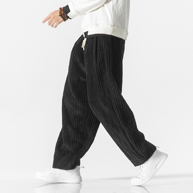 Nimara Ritual Retro Winter Solid Color Men's Drawstring Corduroy Harem Pants With Pockets
