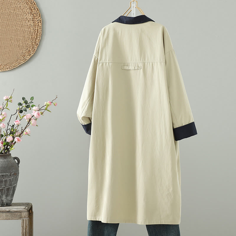 Nimara Ritual Fall Lapel Buttons Patchwork Design Women's Cotton Long Sleeve Coat With Pockets