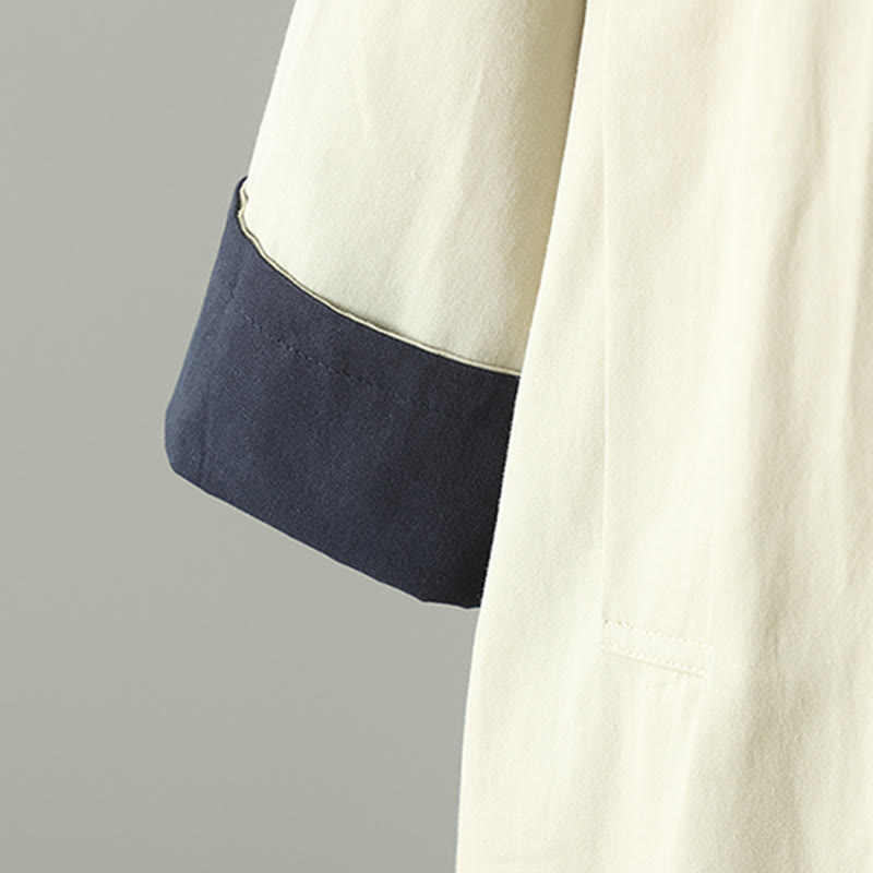 Nimara Ritual Fall Lapel Buttons Patchwork Design Women's Cotton Long Sleeve Coat With Pockets