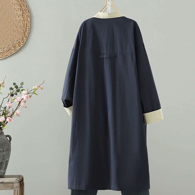 Nimara Ritual Fall Lapel Buttons Patchwork Design Women's Cotton Long Sleeve Coat With Pockets