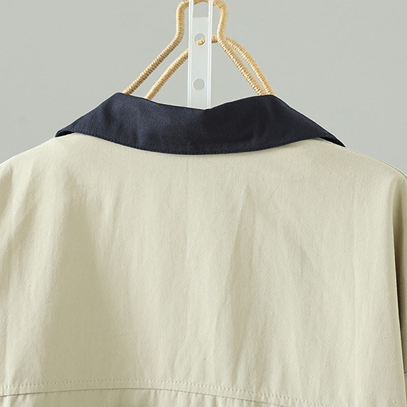 Nimara Ritual Fall Lapel Buttons Patchwork Design Women's Cotton Long Sleeve Coat With Pockets