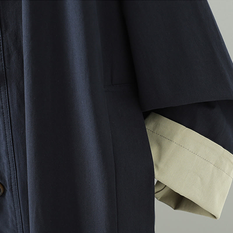 Nimara Ritual Fall Lapel Buttons Patchwork Design Women's Cotton Long Sleeve Coat With Pockets