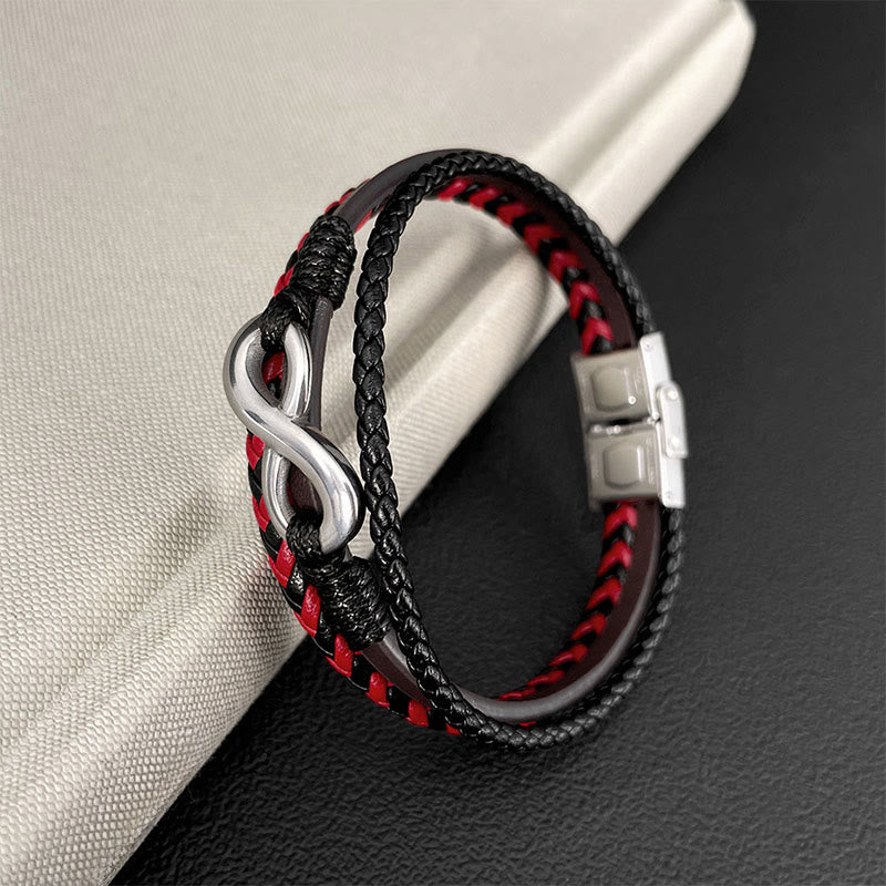 Nimara Ritual Infinitely Design Titanium Steel Braided Three-layer Leather Balance Bracelet