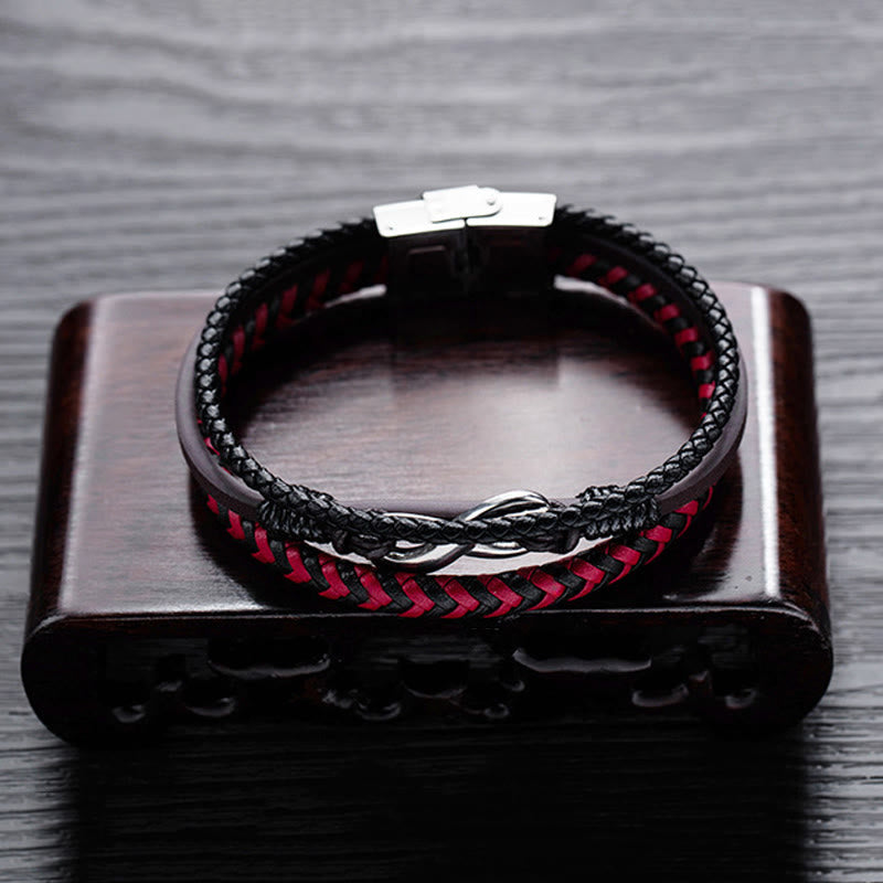 Nimara Ritual Infinitely Design Titanium Steel Braided Three-layer Leather Balance Bracelet