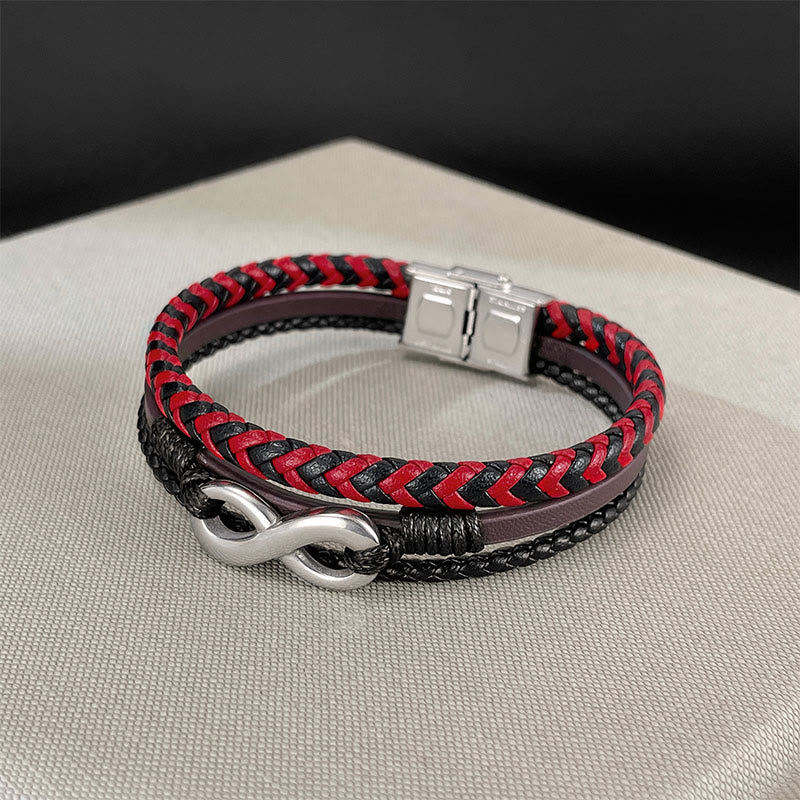 Nimara Ritual Infinitely Design Titanium Steel Braided Three-layer Leather Balance Bracelet