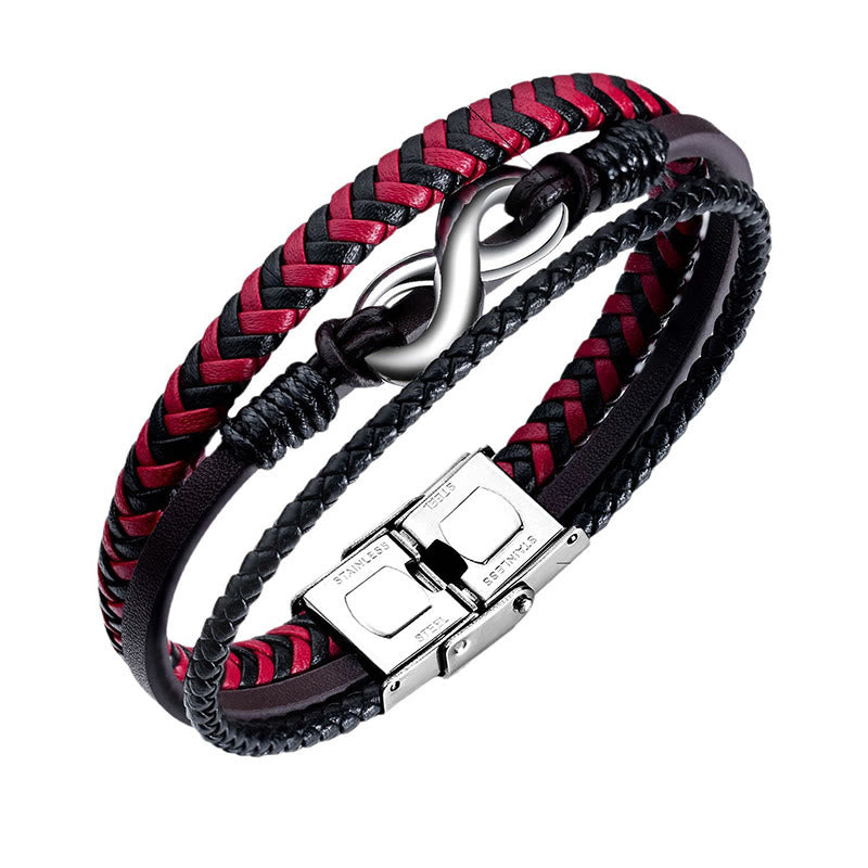 Nimara Ritual Infinitely Design Titanium Steel Braided Three-layer Leather Balance Bracelet