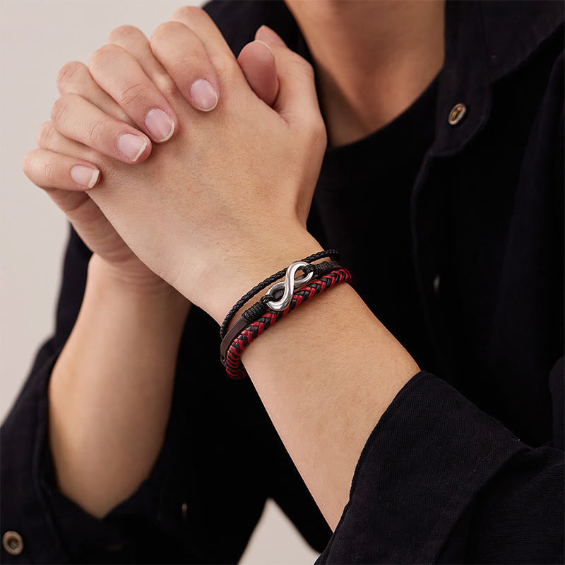 Nimara Ritual Infinitely Design Titanium Steel Braided Three-layer Leather Balance Bracelet