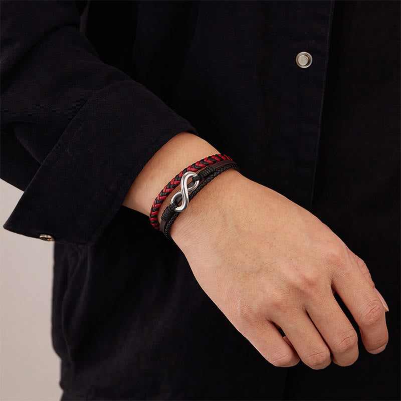 Nimara Ritual Infinitely Design Titanium Steel Braided Three-layer Leather Balance Bracelet