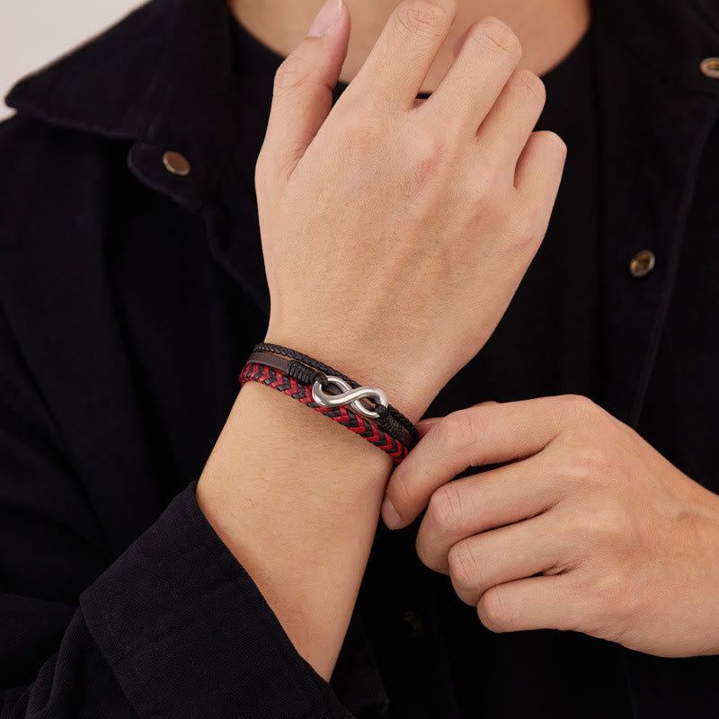 Nimara Ritual Infinitely Design Titanium Steel Braided Three-layer Leather Balance Bracelet
