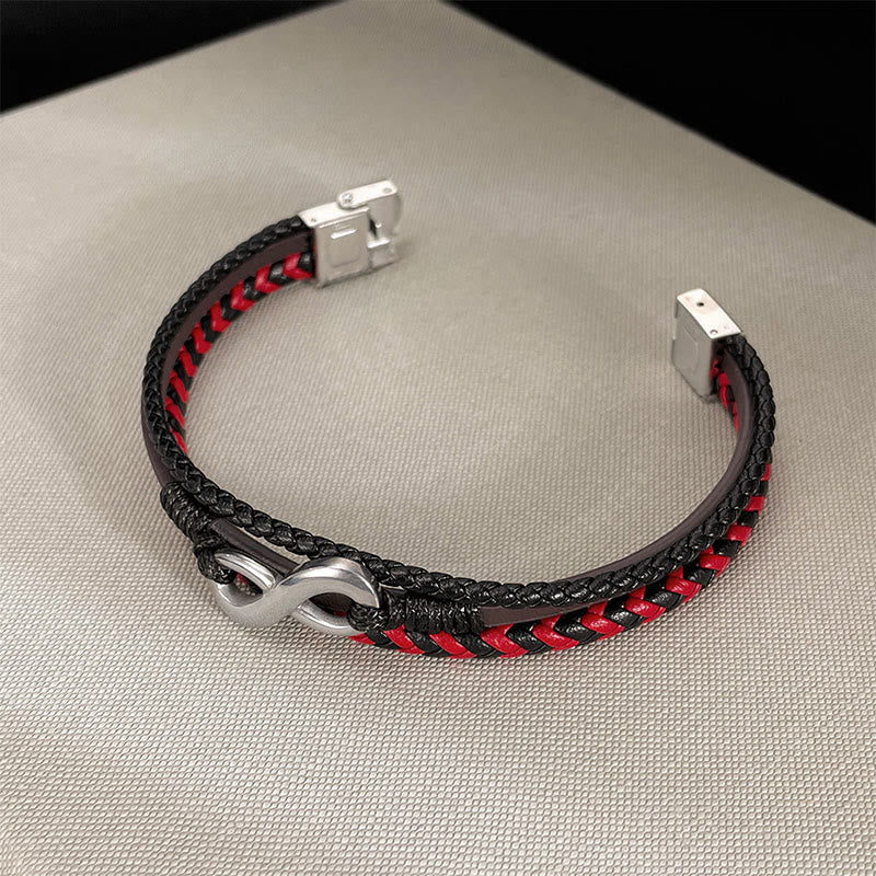 Nimara Ritual Infinitely Design Titanium Steel Braided Three-layer Leather Balance Bracelet