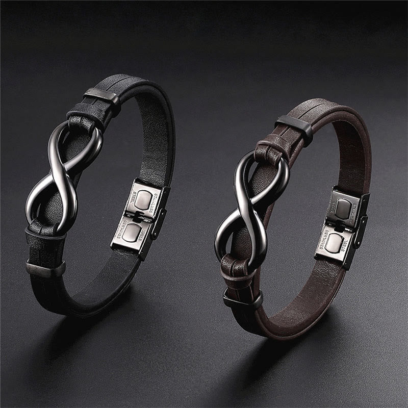 Nimara Ritual Infinitely Design Titanium Steel Single Layer Leather Balance Bracelet