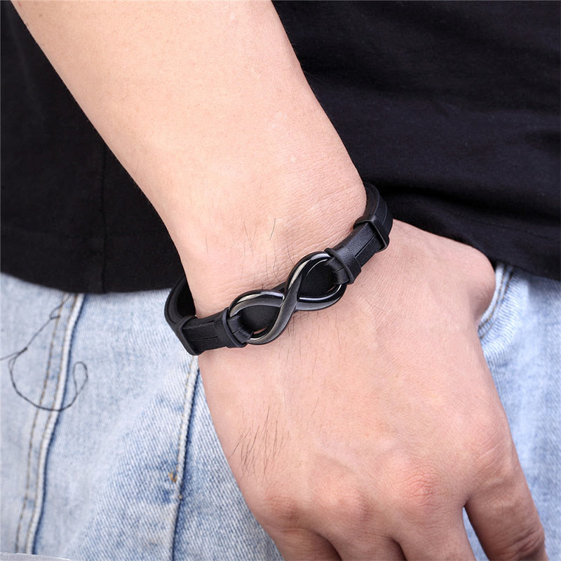 Nimara Ritual Infinitely Design Titanium Steel Single Layer Leather Balance Bracelet