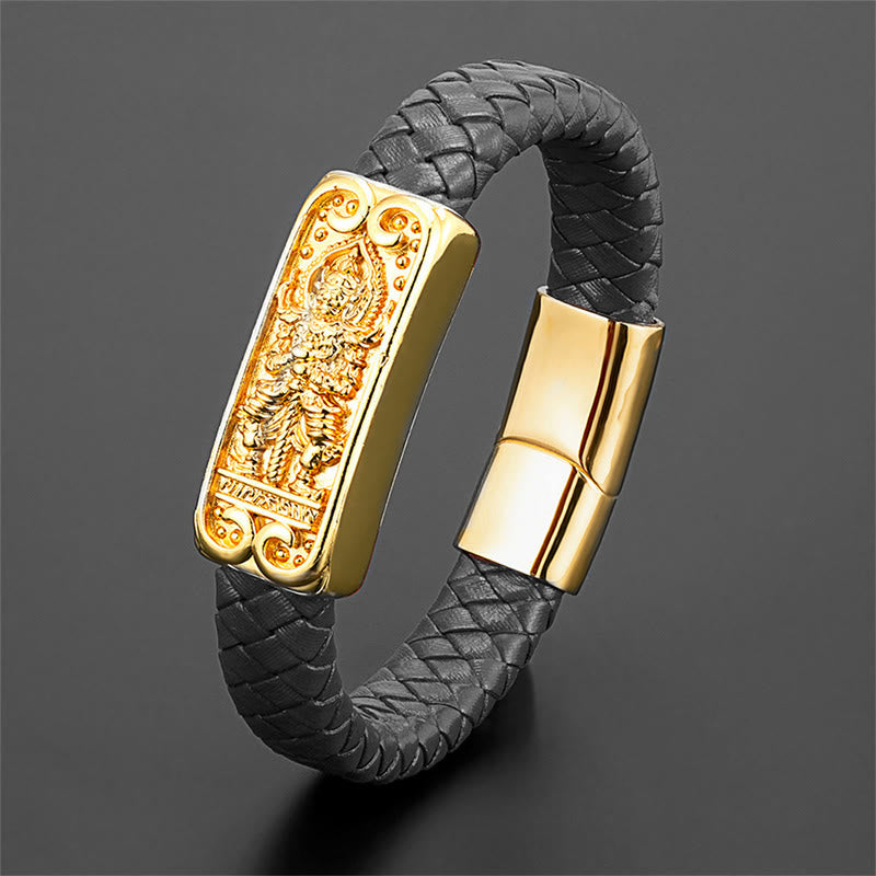 Nimara Ritual Buddha Symbol Titanium Steel Leather Strengthen Bracelet