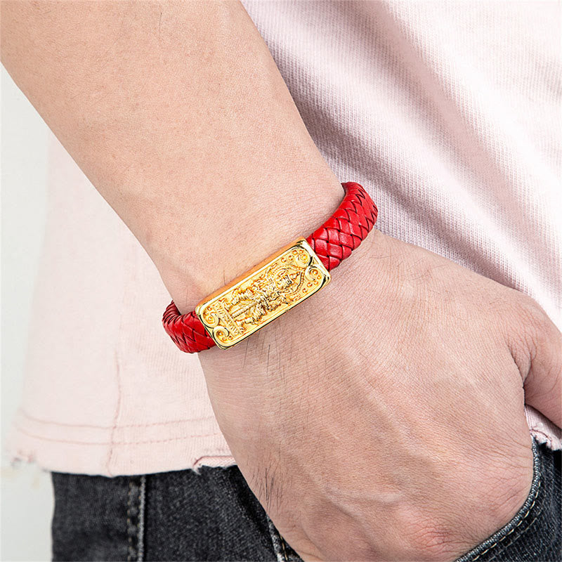 Nimara Ritual Buddha Symbol Titanium Steel Leather Strengthen Bracelet