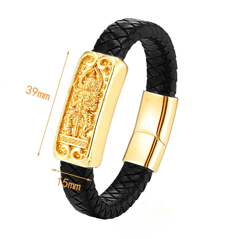 Nimara Ritual Buddha Symbol Titanium Steel Leather Strengthen Bracelet
