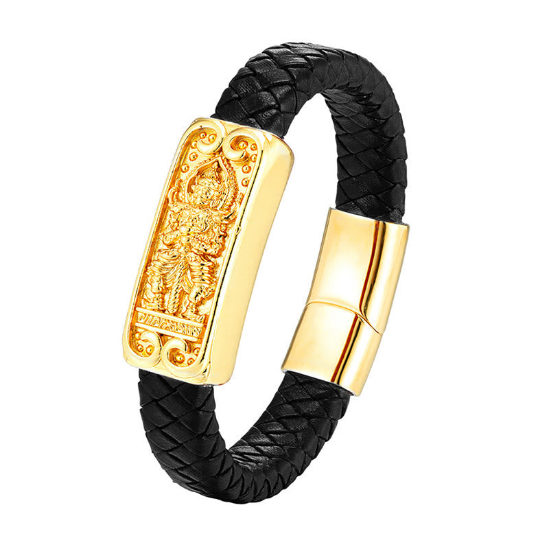 Nimara Ritual Buddha Symbol Titanium Steel Leather Strengthen Bracelet
