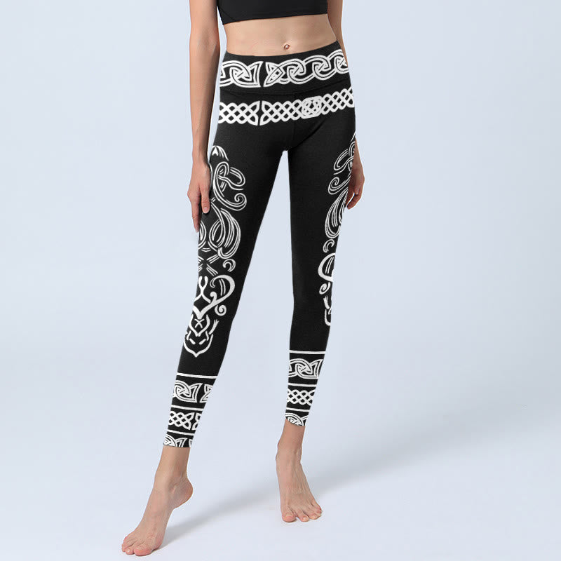 Nimara Ritual Symmetrical Celtic Knot Pattern Print Gym Leggings Women's Yoga Pants