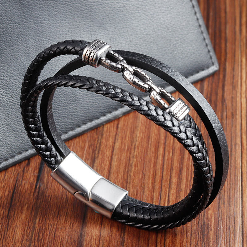 Nimara Ritual Handmade Chain Link Design Titanium Steel Leather Strengthen Bracelet