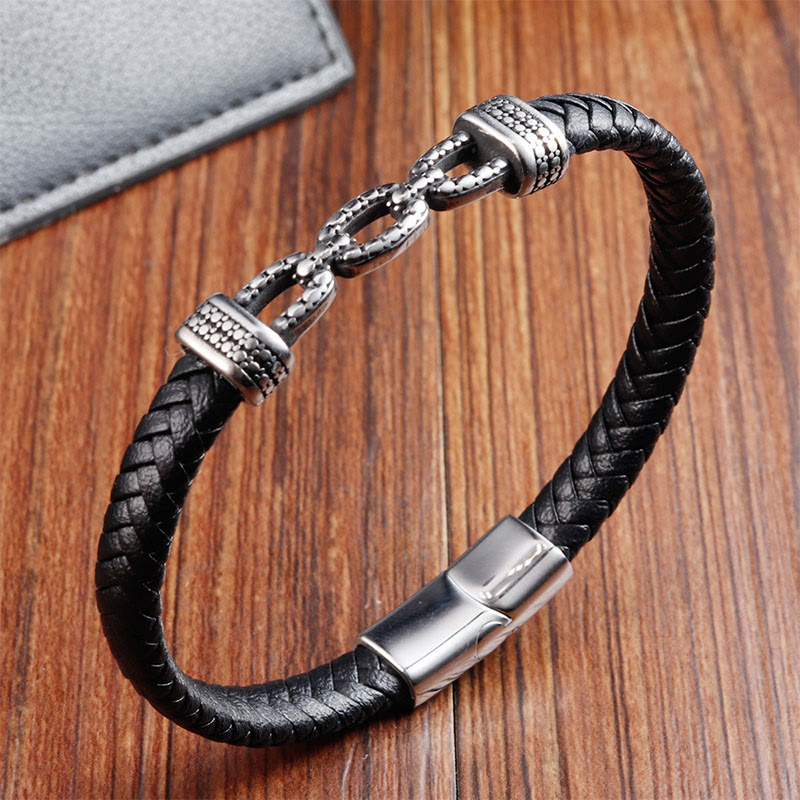 Nimara Ritual Handmade Chain Link Design Titanium Steel Leather Strengthen Bracelet