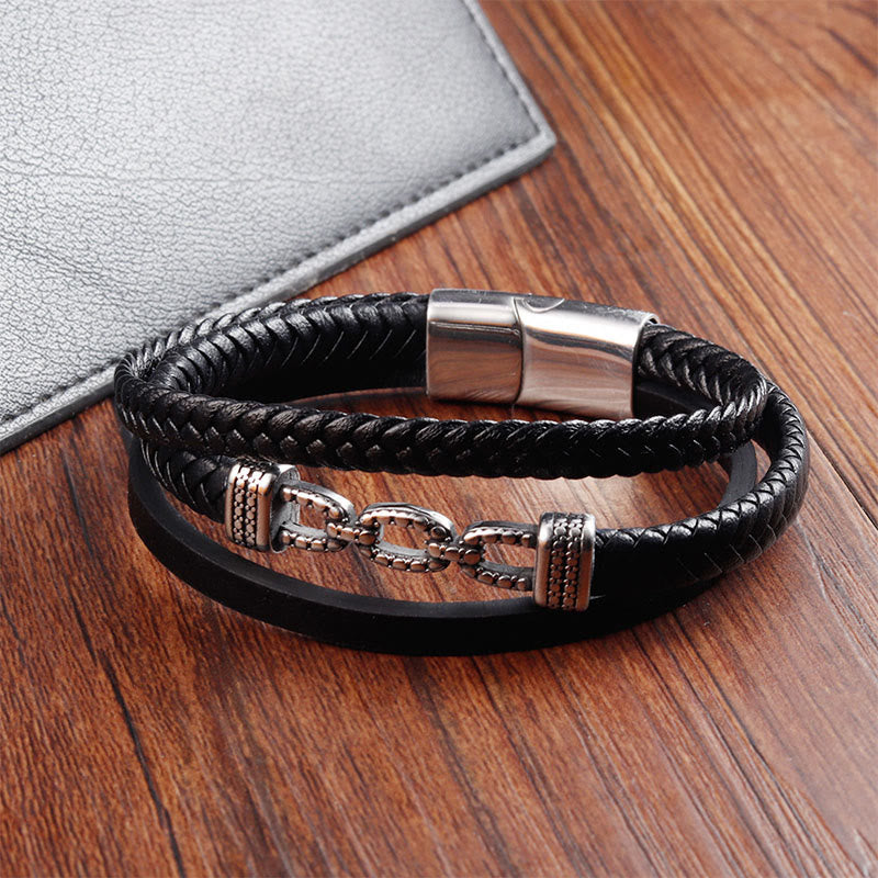 Nimara Ritual Handmade Chain Link Design Titanium Steel Leather Strengthen Bracelet