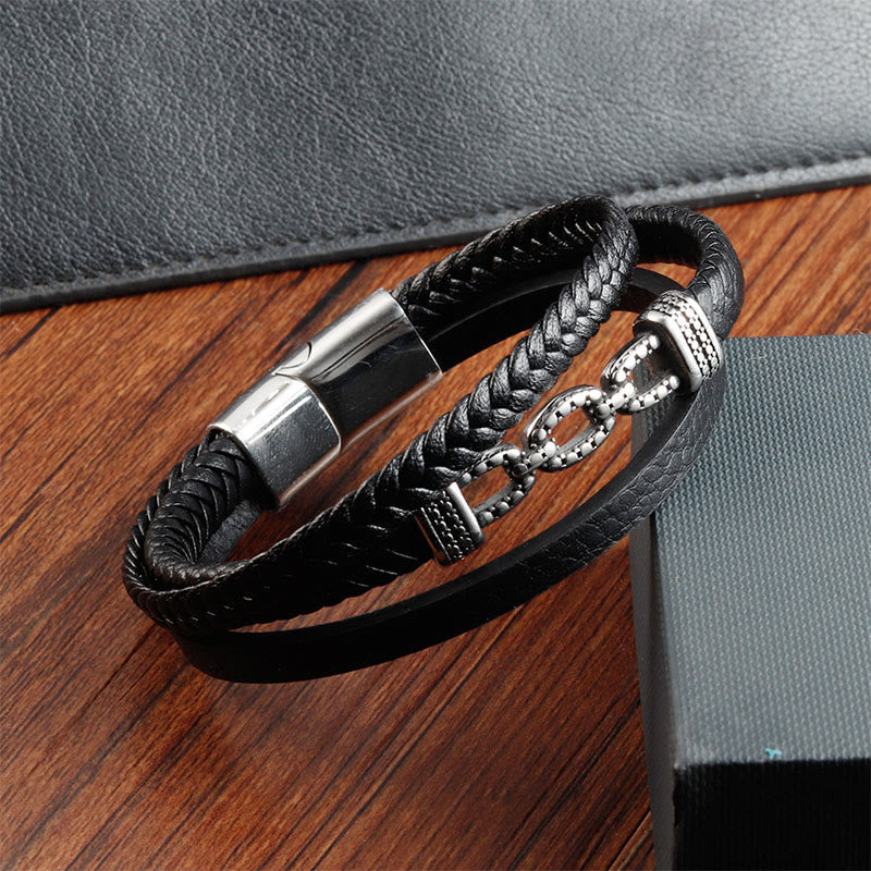 Nimara Ritual Handmade Chain Link Design Titanium Steel Leather Strengthen Bracelet