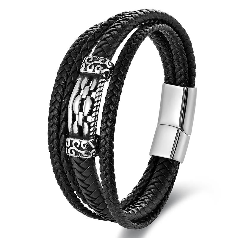 Nimara Ritual Chain Link Design Titanium Steel Multi-layer Leather Balance Braided Bracelet