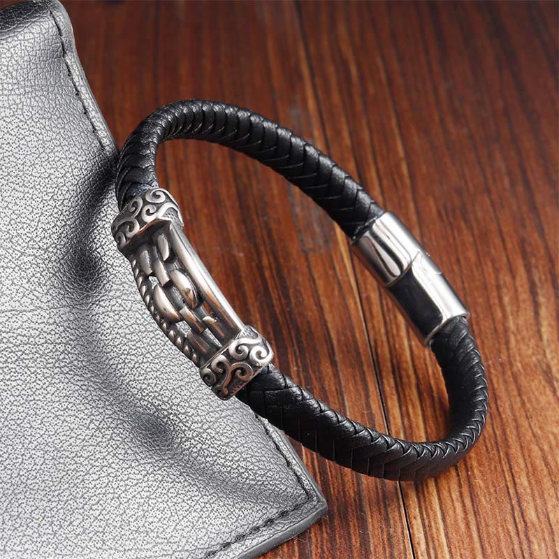 Nimara Ritual Chain Link Design Titanium Steel Multi-layer Leather Balance Braided Bracelet