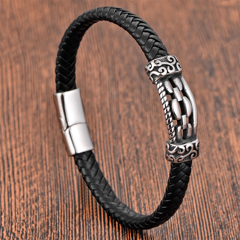 Nimara Ritual Chain Link Design Titanium Steel Multi-layer Leather Balance Braided Bracelet