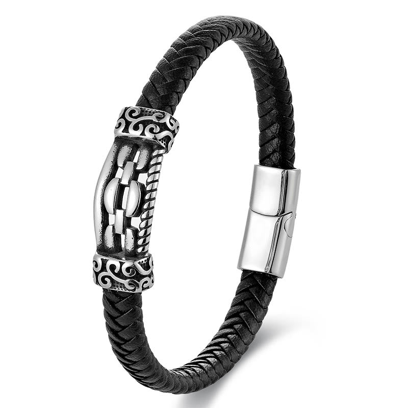Nimara Ritual Chain Link Design Titanium Steel Multi-layer Leather Balance Braided Bracelet