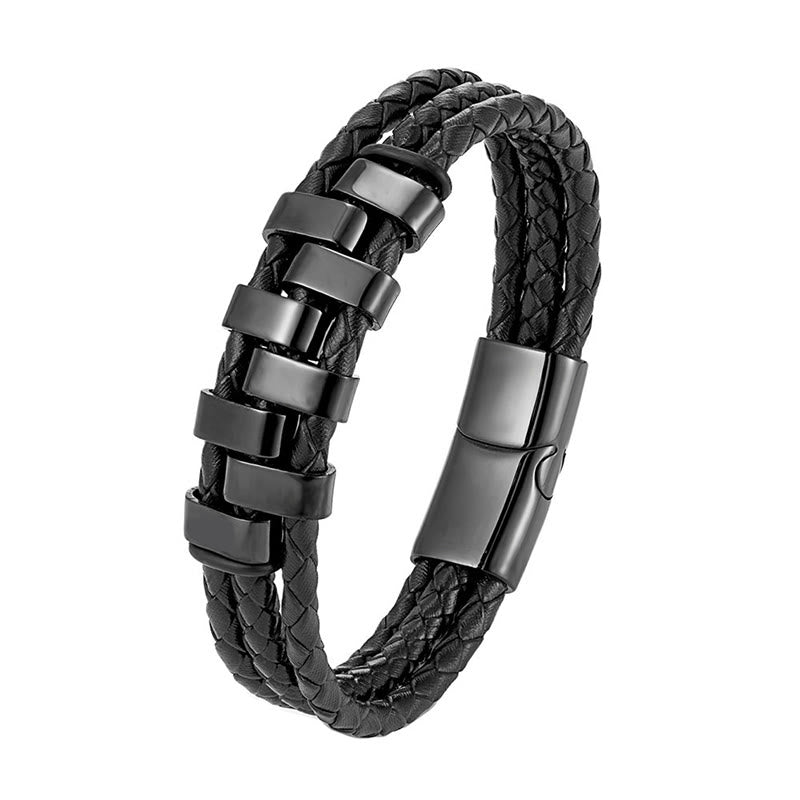 Nimara Ritual Geometric Design Titanium Steel Leather Strengthen Bracelet