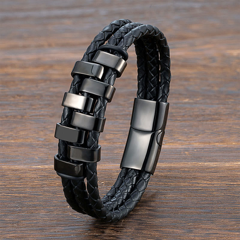 Nimara Ritual Geometric Design Titanium Steel Leather Strengthen Bracelet
