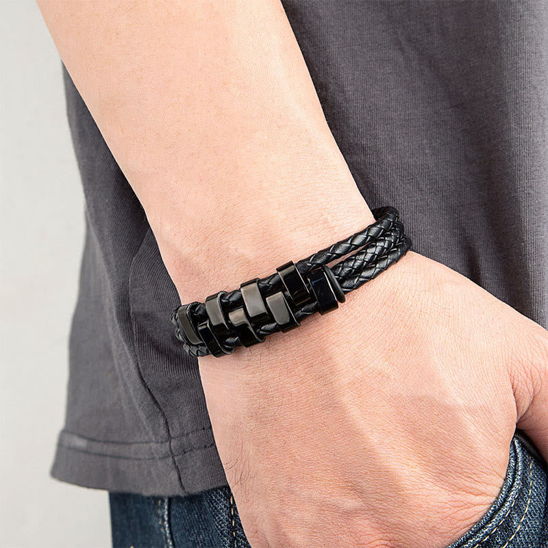 Nimara Ritual Geometric Design Titanium Steel Leather Strengthen Bracelet