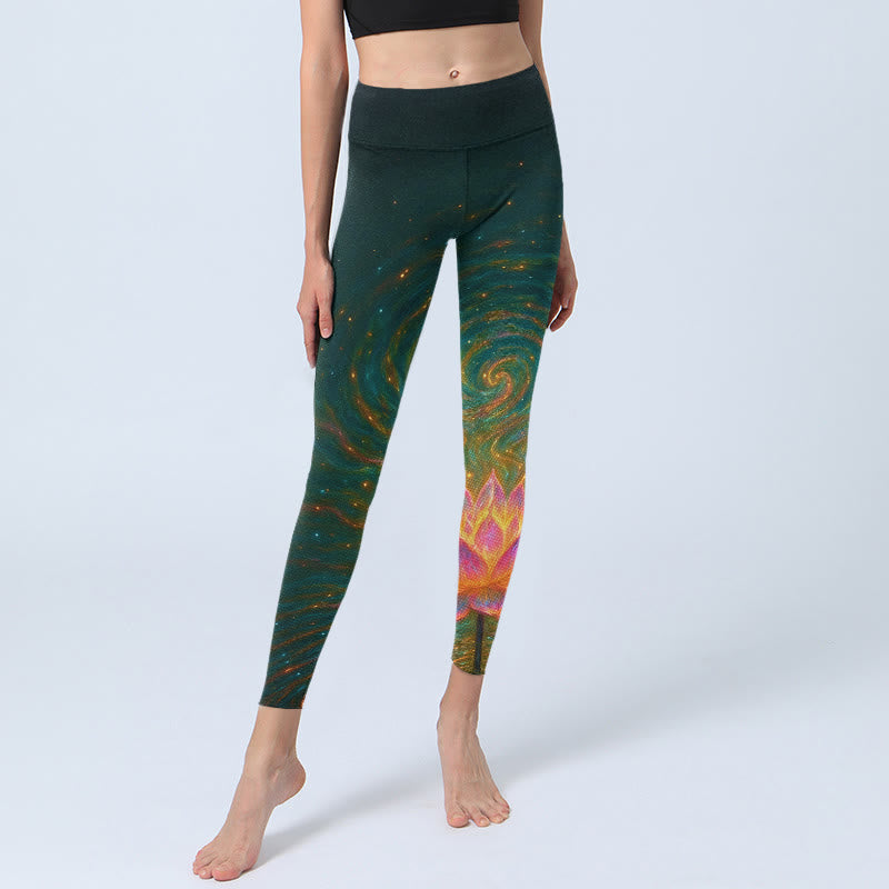 Nimara Ritual Gorgeous Lotus Water Ripples Pattern Print Gym Leggings Women's Yoga Pants