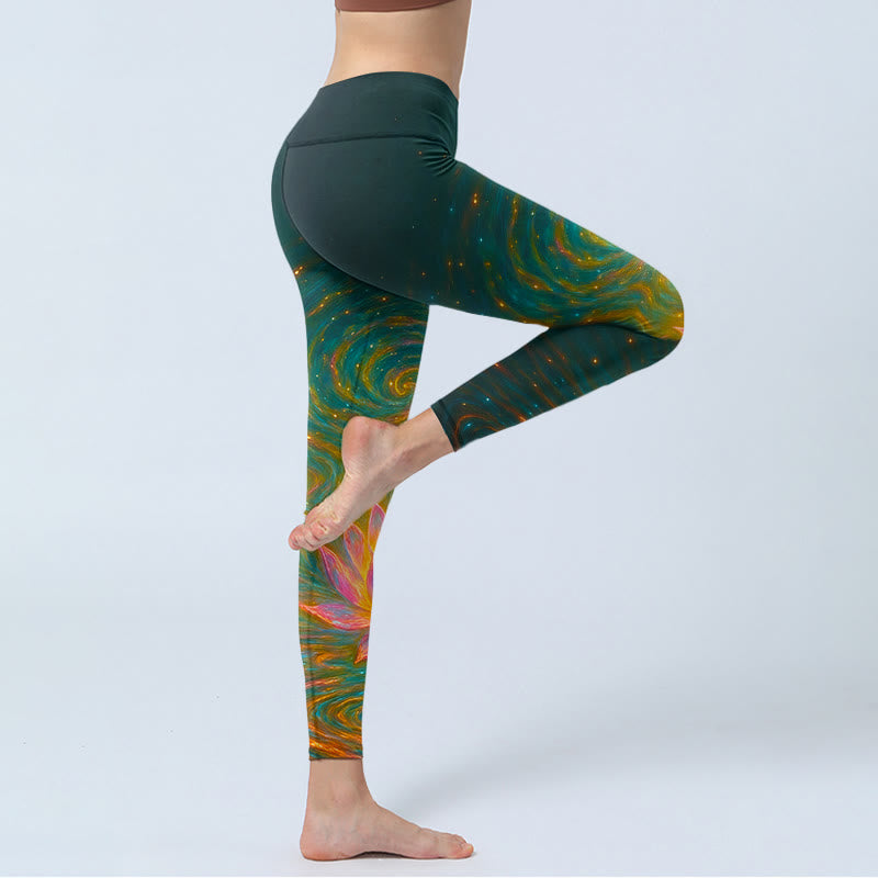 Nimara Ritual Gorgeous Lotus Water Ripples Pattern Print Gym Leggings Women's Yoga Pants