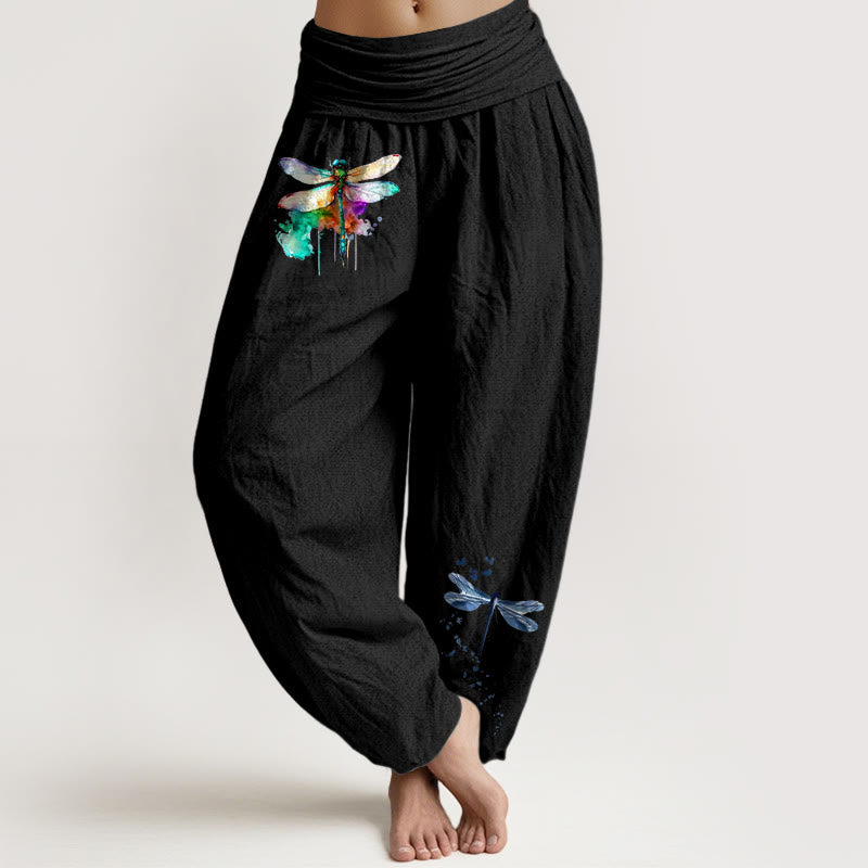 Nimara Ritual Pure Cotton Dreamy Dragonfly Pattern Women's Elastic Waist Harem Pants