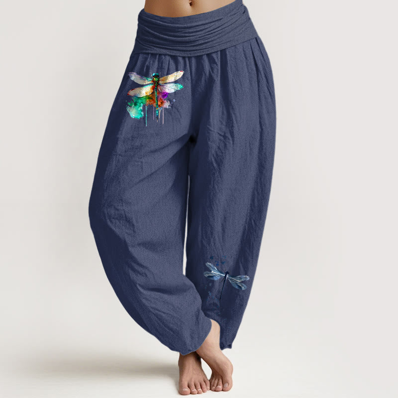 Nimara Ritual Pure Cotton Dreamy Dragonfly Pattern Women's Elastic Waist Harem Pants