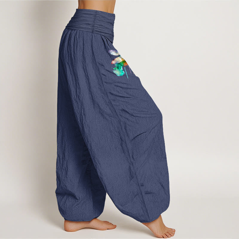 Nimara Ritual Pure Cotton Dreamy Dragonfly Pattern Women's Elastic Waist Harem Pants