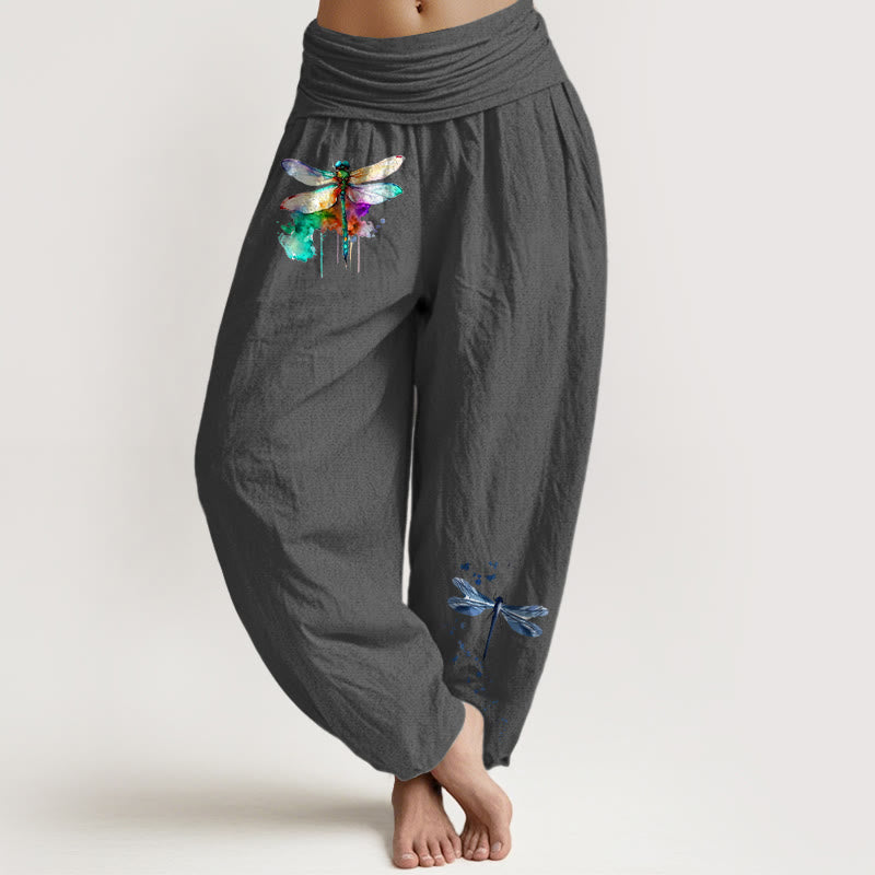 Nimara Ritual Pure Cotton Dreamy Dragonfly Pattern Women's Elastic Waist Harem Pants