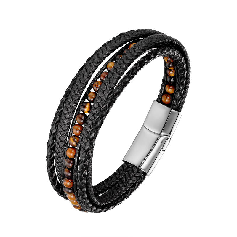 Nimara Ritual Hematite Indian Agate Tiger Eye Amazonite Beaded Leather Strengthen Bracelet