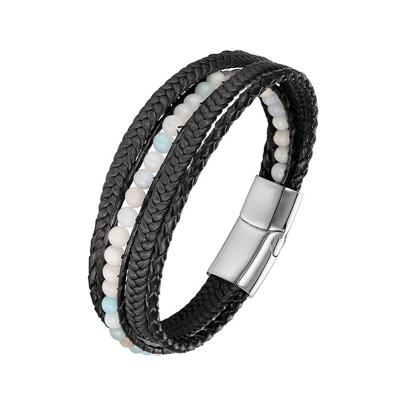 Nimara Ritual Hematite Indian Agate Tiger Eye Amazonite Beaded Leather Strengthen Bracelet