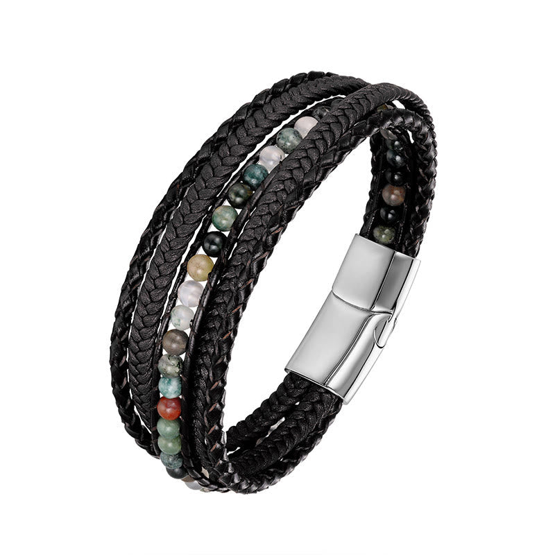 Nimara Ritual Hematite Indian Agate Tiger Eye Amazonite Beaded Leather Strengthen Bracelet