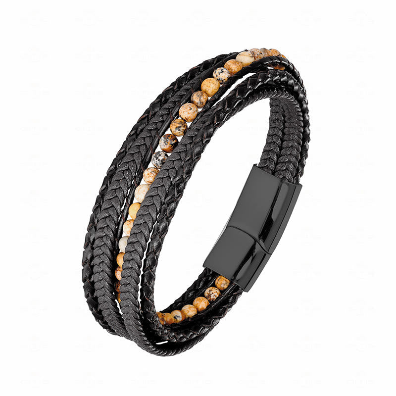 Nimara Ritual Hematite Indian Agate Tiger Eye Amazonite Beaded Leather Strengthen Bracelet