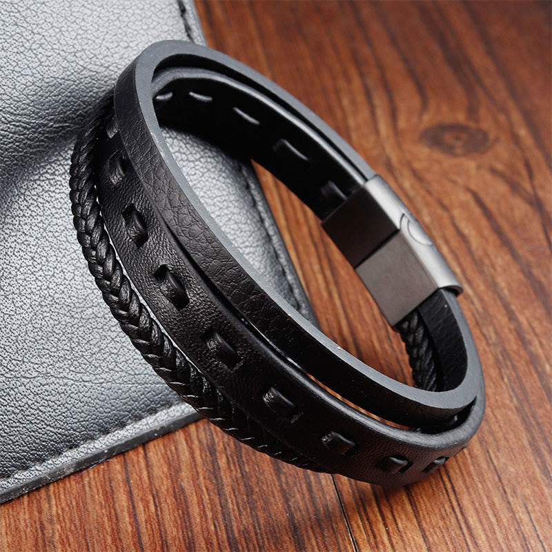 Nimara Ritual Titanium Steel Buckle Multilayered Braided Leather Calm Bracelet
