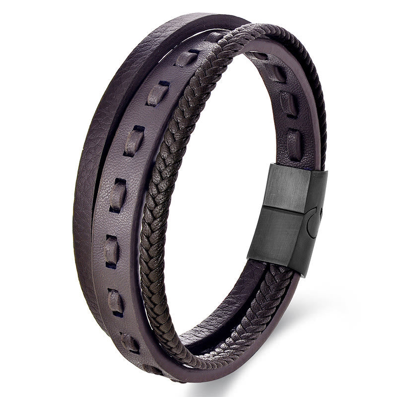 Nimara Ritual Titanium Steel Buckle Multilayered Braided Leather Calm Bracelet